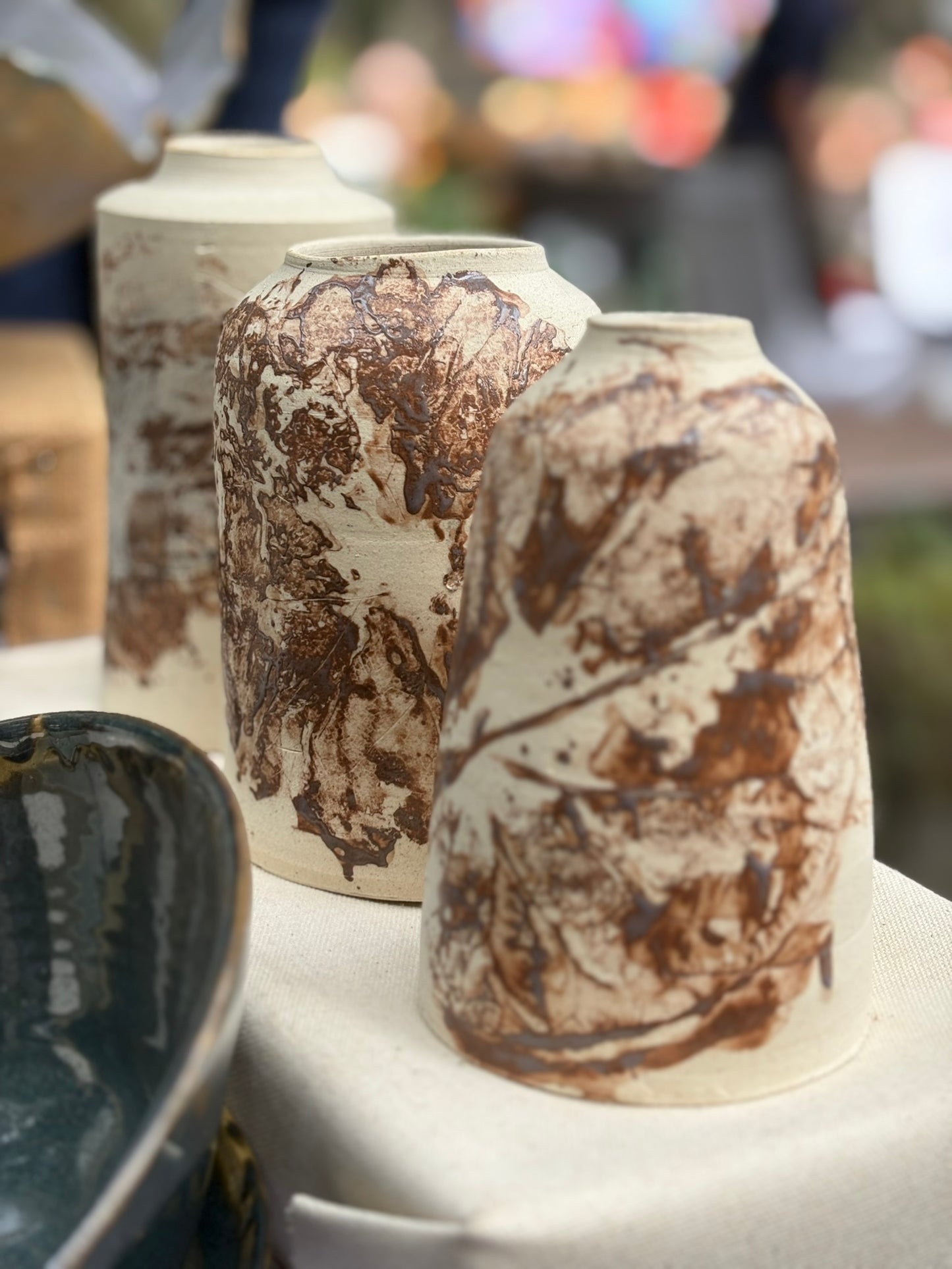 Leaf Detail Carved Vases set of 3