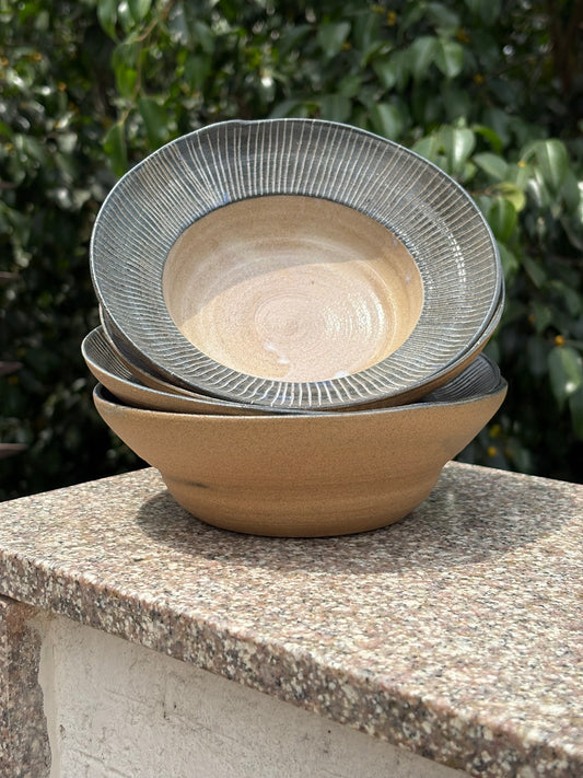 Rustic striped dessert bowl
