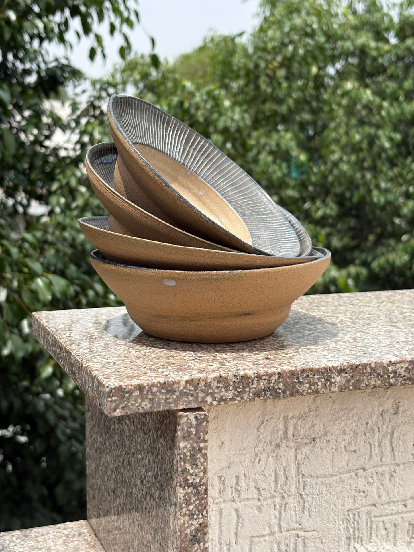 Rustic striped dessert bowl