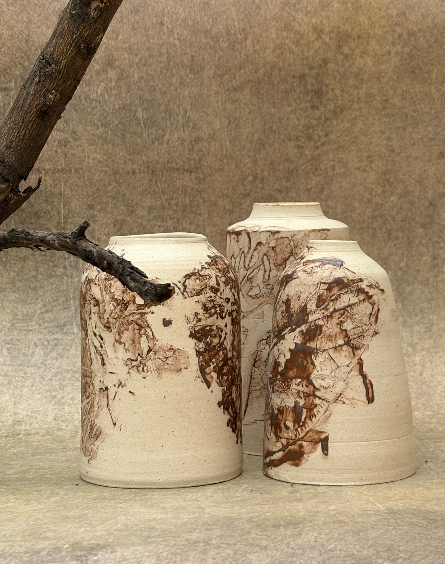 Leaf Detail Carved Vases set of 3