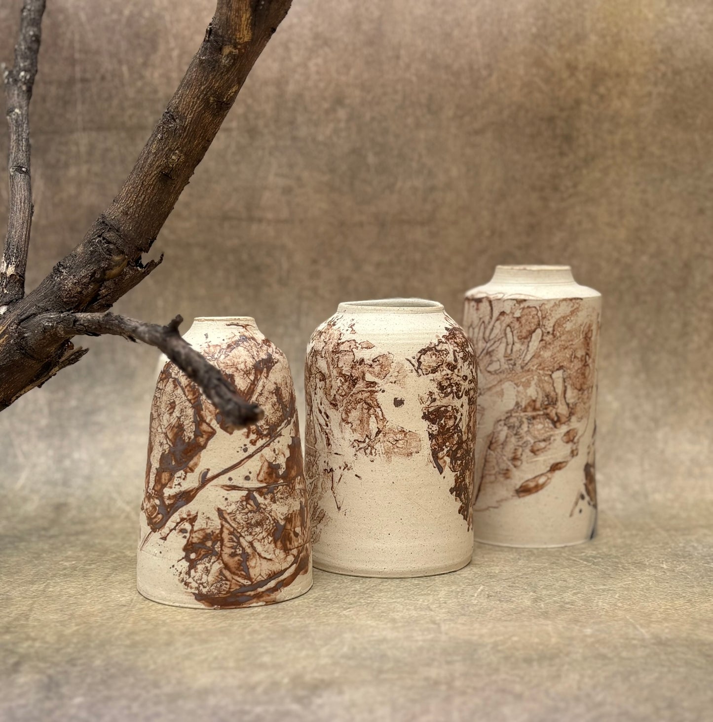 Leaf Detail Carved Vases set of 3