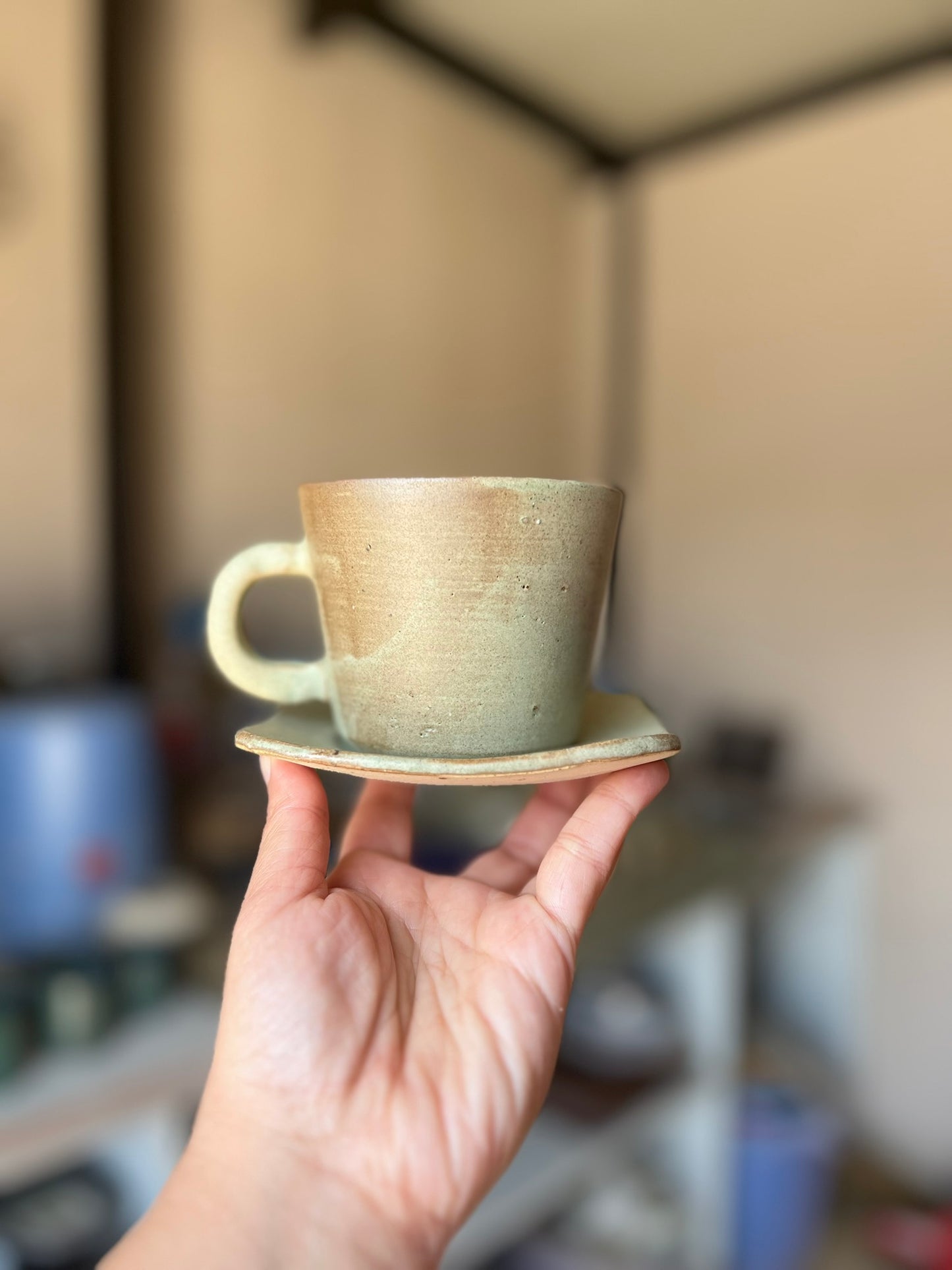 Stonewashed cup and saucer